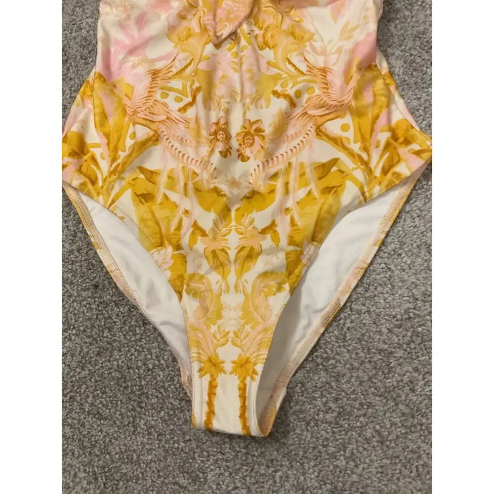 NWT Zimmermann Lyre Strapless Romantic One Piece Swimsuit Tie Front AU10, US 4-6